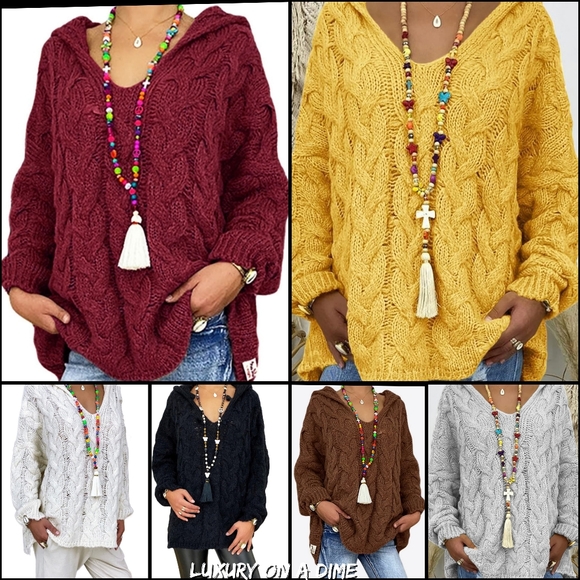 Sweaters | Chunky Cableknit Oversized Hoodie Long Sleeve Fall Winter ...